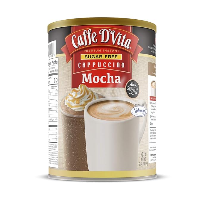 Caffe D'Vita Sugar Free Mocha Cappuccino Mix - Sugar Free Mocha Mix, Gluten Free, No Cholesterol, No Trans Fat, 99% Caffeine Free - 2 lb. (32 oz.) can