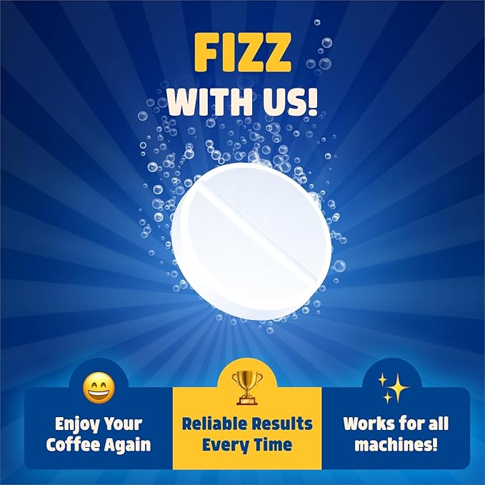 THE BIG FIZZ Coffee Maker Descaler - Easy to Use Coffee Machine Tablets Compatible with All Major Brands - Fast Acting Descaling Tablets Preserves Brew Flavor & Machine Longevity (24 Count)