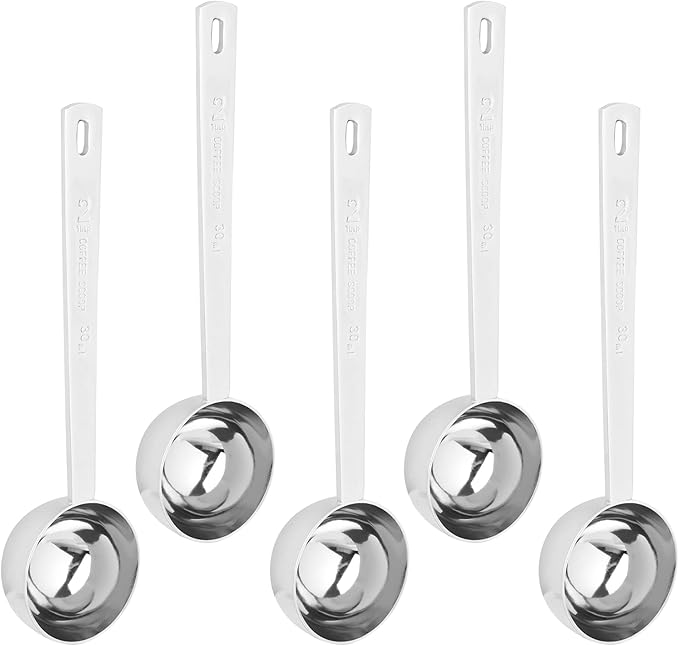 AUEAR, 5 Pack Coffee Measuring Scoop 304 Stainless Steel Spoon 1 Tablespoon Spoons Kitchen Scoops with Long Handle for Home Milk Tea Sugar Powder Silver 30ml
