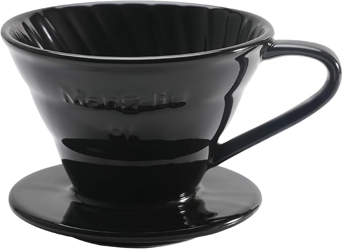 Mongdio Ceramic Pour Over Coffee Dripper, Reusable Porcelain Portable Pour Over Coffee Maker, Slow Brewing Accessories with 1 Holes for Home - Size 01 Black