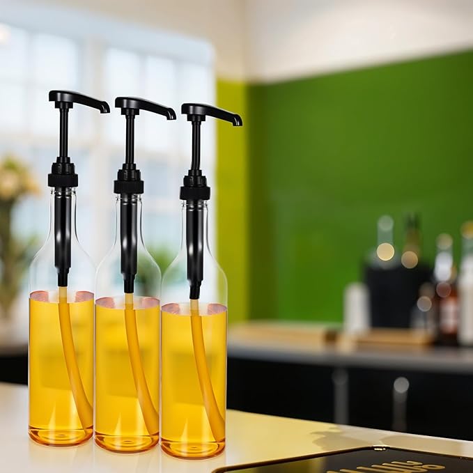 25 oz Syrup Bottles with Pump Long Neck Bottles Plastic Syrup Pump Dispenser for Coffee Bar Accessories Home Party(6 Pcs)