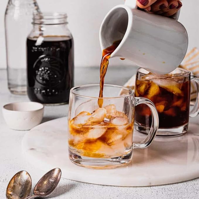 Le'raze 6-Pack Glass Coffee Infusion Mugs with Handle, Clear Tea cups Mugs, Espresso Cups Perfect for Cappuccino, Latte, Tea, Cafe Warm Beverage, Dishwasher & Microwave Safe.