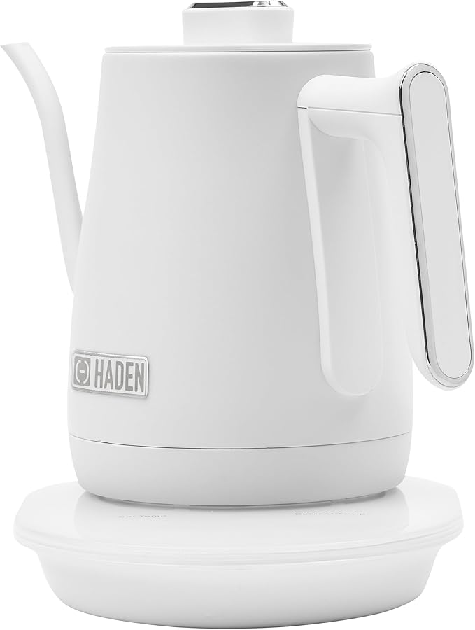 Haden 0.6-Liter Stainless Steel Electric Kettle, Gooseneck Hot Water Kettle with 360-Degree Base and Auto Shutoff, Ivory & Chrome