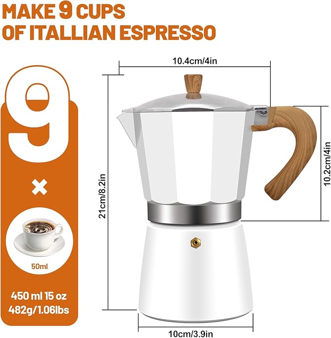 DITOSH 9 Cup Aluminum Espresso Stovetop Moka Pot Express Coffee Maker Percolator Italian Classic Mocha Coffee Machine for Italian and Cuban Cafe Brewing for Home & Camping 450ml 15oz