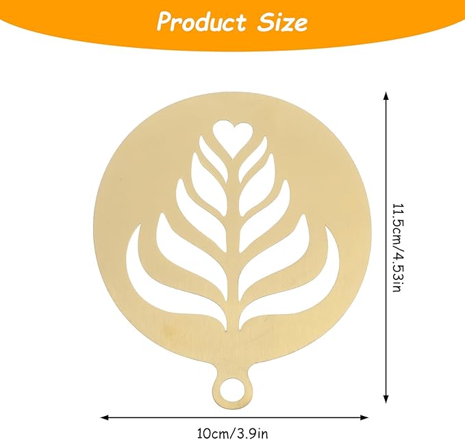 4 Pcs Coffee Stencils,Large Coffee Stencils Latte Art,Lattes Stencilss with Various Patterns for Cappuccino Chocolate Lattes Cake Decorating Coffees Shop and Home Use(Gold,4.53IN)