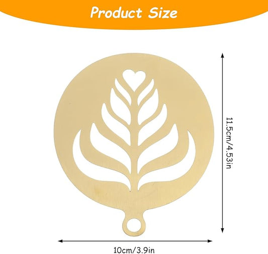 4 Pcs Coffee Stencils,Large Coffee Stencils Latte Art,Lattes Stencilss with Various Patterns for Cappuccino Chocolate Lattes Cake Decorating Coffees Shop and Home Use(Gold,4.53IN)