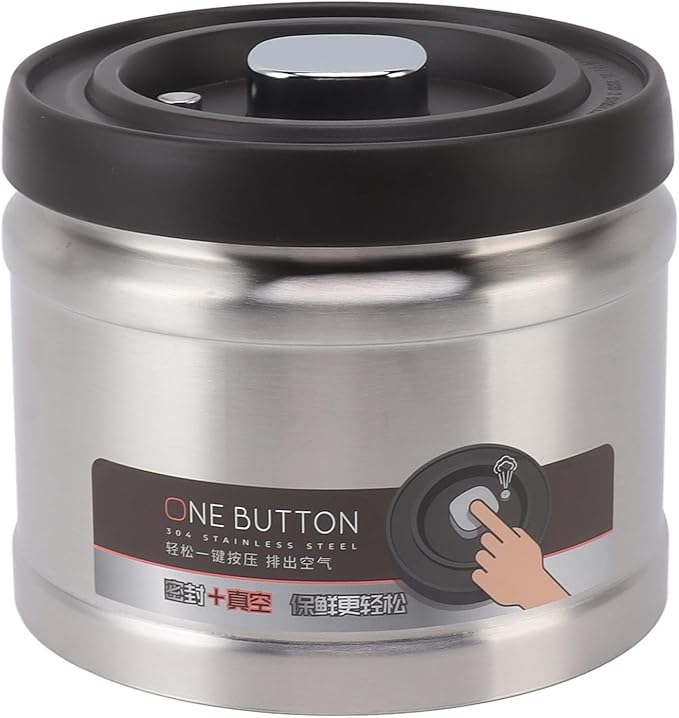 Vacuum Kitchen Seal Canister, Stainless Steel Pressed Airtight Food Storage Container, Flour/Coffee/Beans Tea/Grains/Sugar/Biscuits Metal Food Storage Canister, Tea Canisters(1100ML Stainless Steel)
