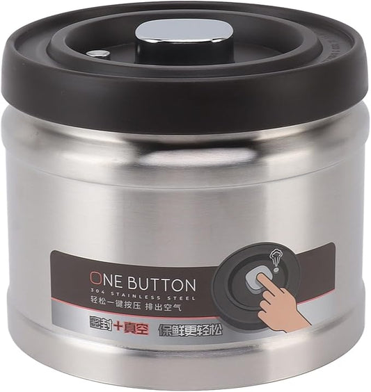 Vacuum Kitchen Seal Canister, Stainless Steel Pressed Airtight Food Storage Container, Flour/Coffee/Beans Tea/Grains/Sugar/Biscuits Metal Food Storage Canister, Tea Canisters(1100ML Stainless Steel)