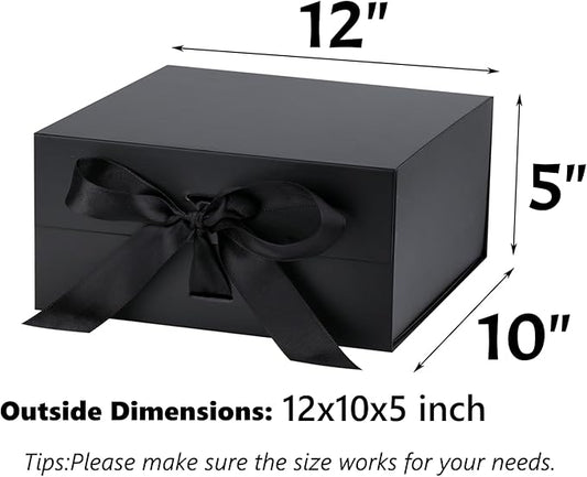 OEMVALATY Black Gift Box,12x10x5 Inches Gift Boxes with Lids for Presents with Magnetic Closure and Ribbon for Wedding,Storage,Birthday(5-Pack)