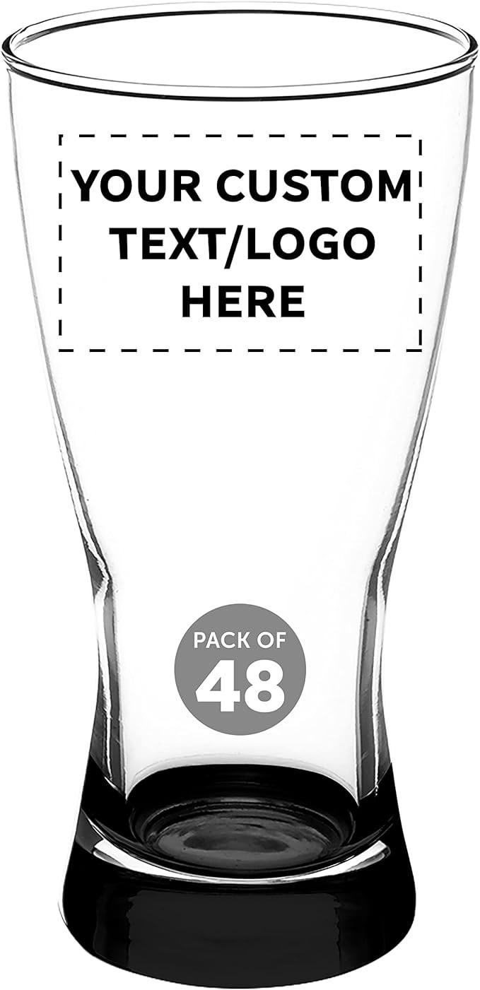 Custom Pilsner Glasses 13.25 oz. Set of 48, Personalized Bulk Pack - Made in the USA, Perfect for Hotels, Restaurants, Bars and Even Part Favors - Black