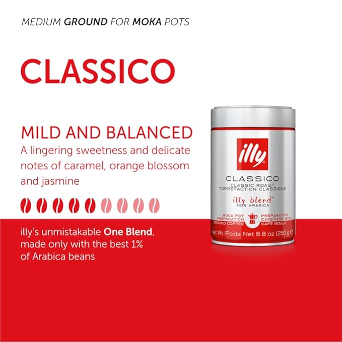 illy Ground Moka Coffee, Intenso Dark Roast, 100% Arabica, Premium Italian Coffee, Pre-Ground for Moka Pot or Stovetop Brewing, 8.8oz, 12 Pack