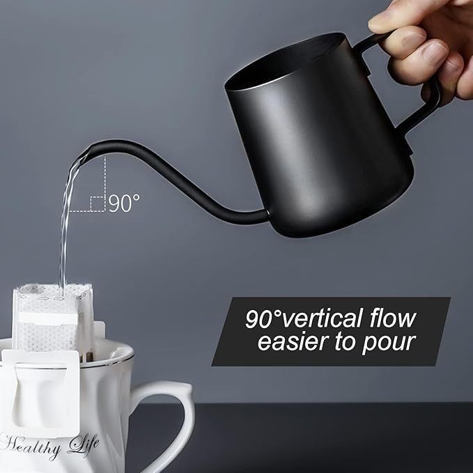 PARACITY Pour Over Kettle Gooseneck Spout Coffee Tea Pot 12OZ with Lid, Hanging Ear Hand Blunt Long Narrow Drip Cup for Coffee Maker Carafe, Camping Coffee Pot for Travel Coffee Maker Outdoor