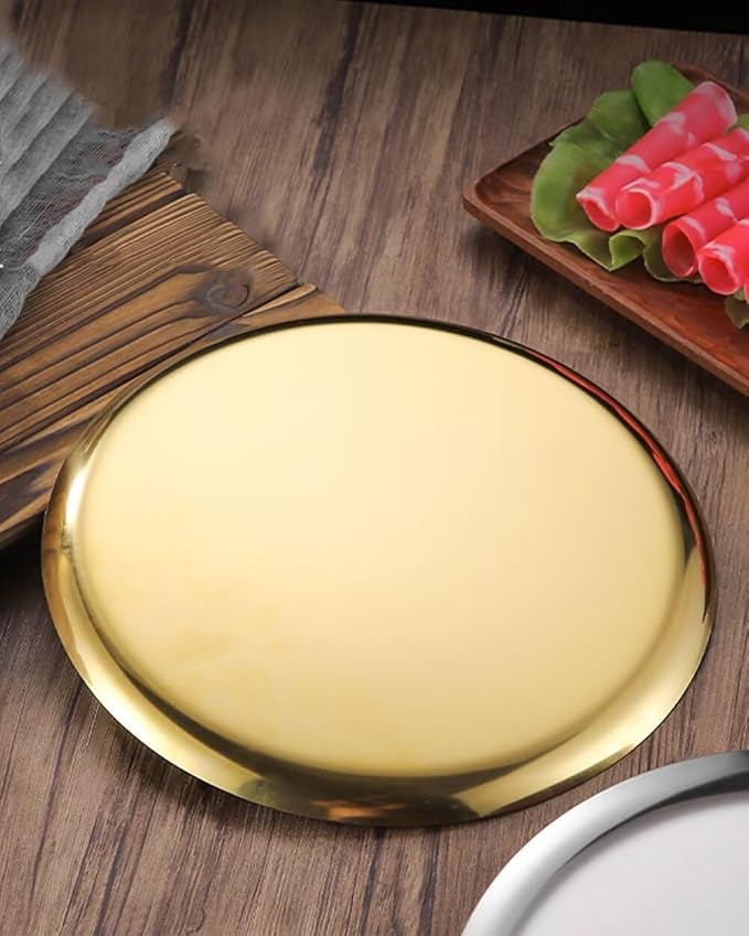 Serving Trays 11in Stainless Steel Decorative Tray Round Gold Tray for Kitchen Wedding Party Coffee Table