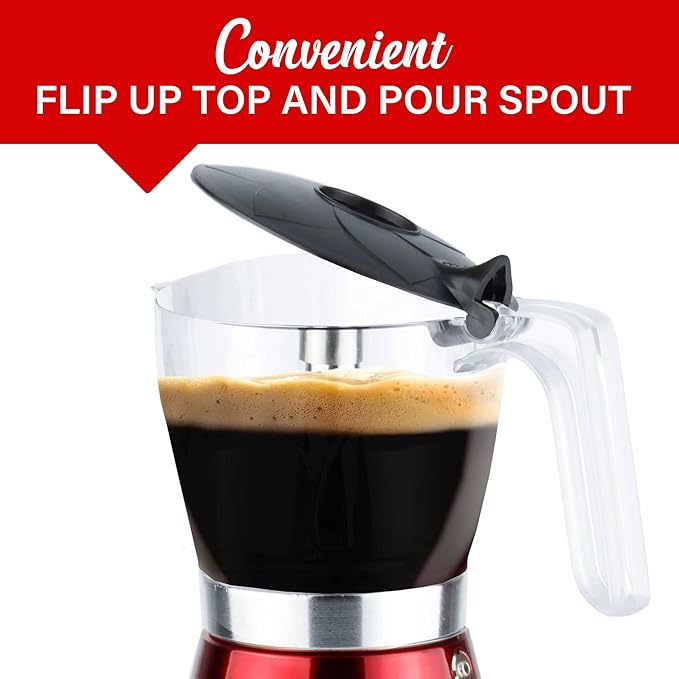 Brentwood TS-119R 550-Watt Cordless Electric Moka Pot Espresso Machine, 6-Servings (Red)