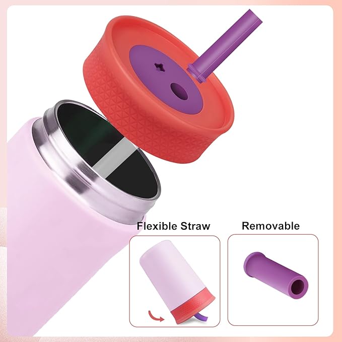 2 Pack Replacement Lids for Owala Kids Insulation Tumbler 12oz & 15oz, Spill Resistant Cap with 4 Flexible Straws, BPA-Free, Dishwasher Safe, Accessories for Owala Kids Bottle