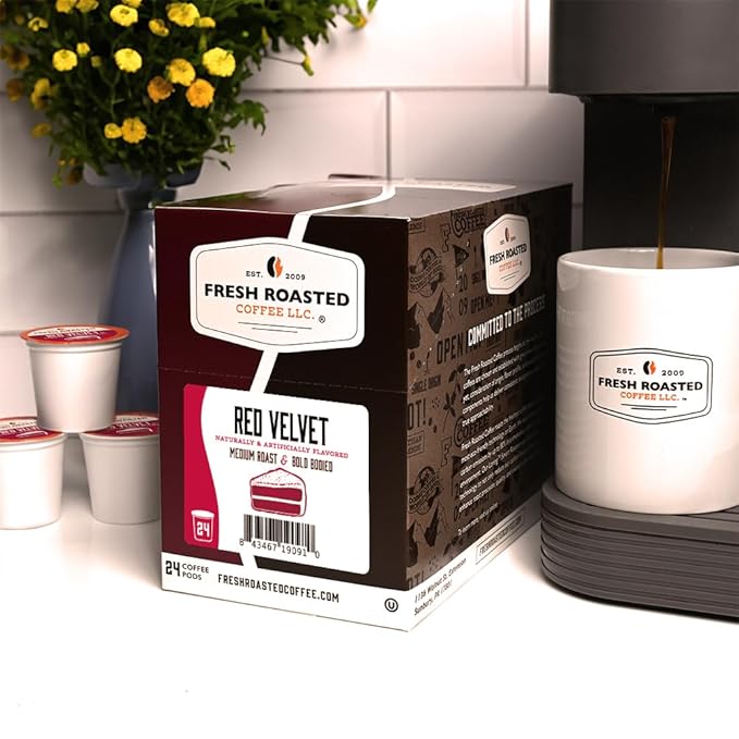 Fresh Roasted Coffee, Red Velvet, Flavored Coffee Pods, K-Cup Compatible, 24 Count