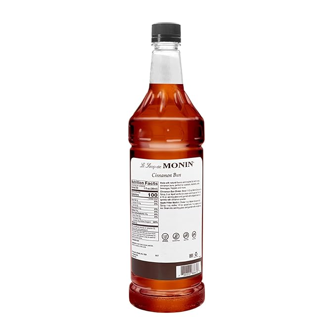 Monin - Cinnamon Bun Syrup | Premium Syrup for Cocktails, Coffees & More | Clean Label with No Artificial Flavors, No Artificial Preservatives (BPA-Free Plastic Bottle, 1 Liter)