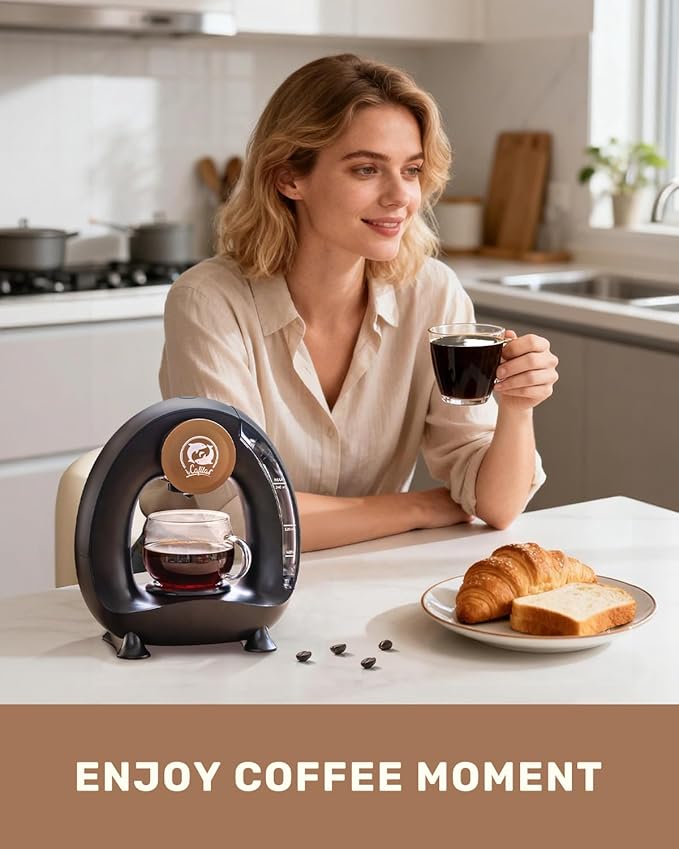 2-in-1 Coffee Maker, Fast Brew in 1.5mins, Single Serve Coffee Machine Compatible with K-Cup Pods & Ground Coffee, 1400W with 20s Preheat, Compact for Home,Small Place,Office & RV, 8oz,Black