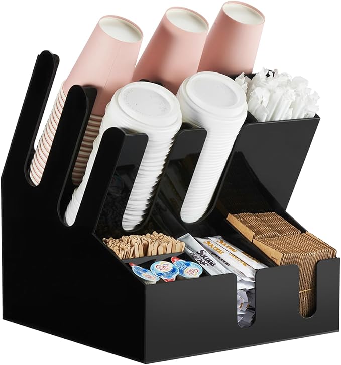 CURTA Modern Organized Coffee Condiment Organizer, 10-Compartment Coffee Condiment Station,Countertop Organizer for Home, Kitchen, Restaurant, Bar, Breakroom, Office
