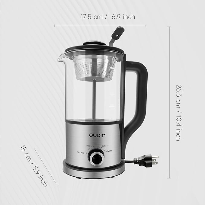 Drip Electric Coffee Maker, Electric Kettle, Watering Extracts, 600 Watts, 1.2L, BPA-free, Tea Free Kettle Coffee Press, Glass and Stainless Steel, Coffee Maker, Tea Kettle
