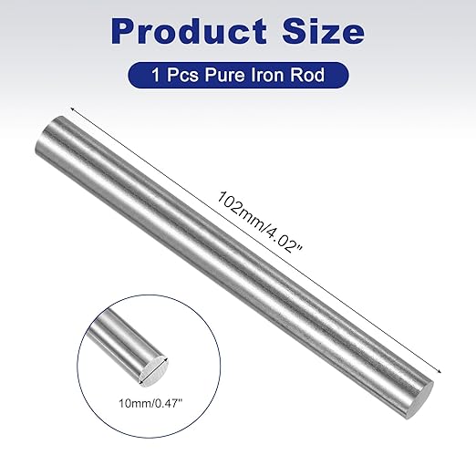 PATIKIL Pure Iron Bar, 0.39" Diameter 4.02" Length Iron String Rod Steel Stick DIY Craft Supplies for Crafting Science Lab Testing