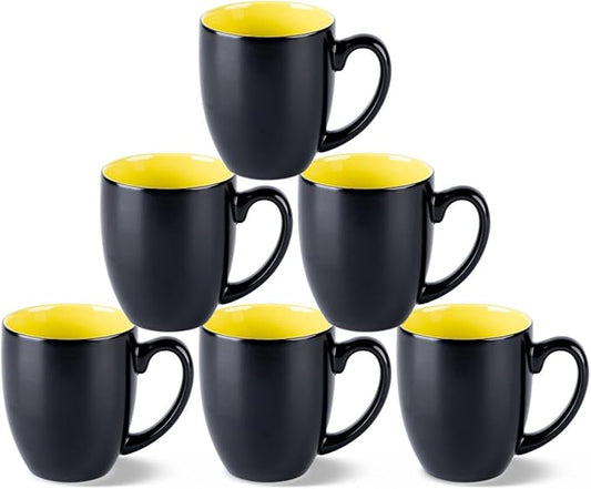 GBhome 16oz Coffee Mugs Set of 6, Large Ceramic Coffee Mugs for Man, Woman, Dad, Mom, Modern Coffee Mugs Set with handle for Tea/Latte/Cappuccino/Milk/Cocoa. Dishwasher&Microwave Safe,Yellow