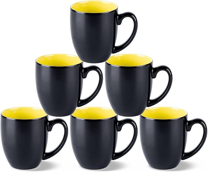GBhome 12oz Coffee Mugs Set of 6, Large Ceramic Coffee Mugs for Man, Woman, Dad, Mom, Modern Coffee Mugs Set with handle for Tea/Latte/Cappuccino/Milk/Cocoa. Dishwasher&Microwave Safe,Yellow