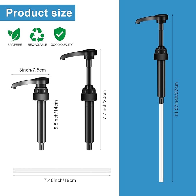 6 Pcs Black Coffee Syrup Pumps, Compatible with 25.4 Oz/750ml Bottles, Great for Home & Coffee Bar Drinking Mixes, Tea, Beverage, Cocktails