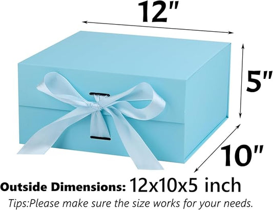 OEMVALATY Light Blue Gift Box,12x10x5 Inches Gift Boxes with Lids for Presents with Magnetic Closure and Ribbon for Wedding,Storage,Birthday