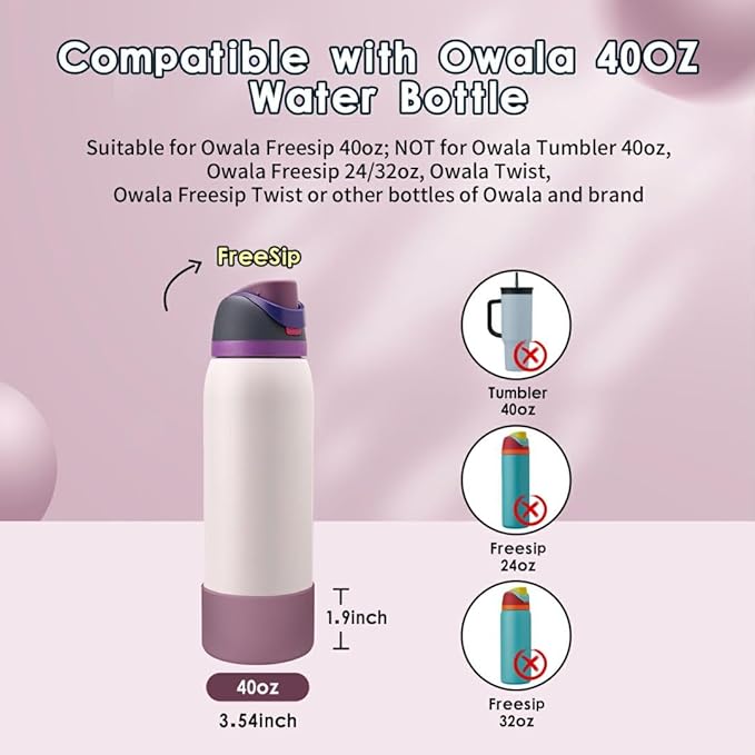 2PCS Silicone Water Bottle Boot, Compatible with Owala 24oz 32oz 40oz, Protective Anti-Scratch & Anti-Dent No Noise Sleeve Cover for FreeSip/Twist/Flip Water Bottles (Mauve, 40oz)