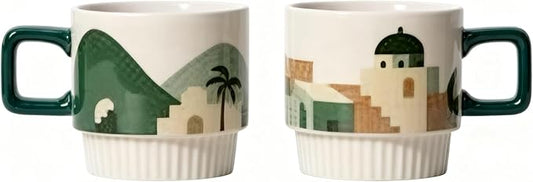 LOWYEPAULHO Ceramic Espresso Cups,Coffee Mugs with Handle, Ceramic Mug Set, Coffee Mug Set, Coffee Cups Set, CeramicCoffee Mugs, Set of 2, Night of the Desert