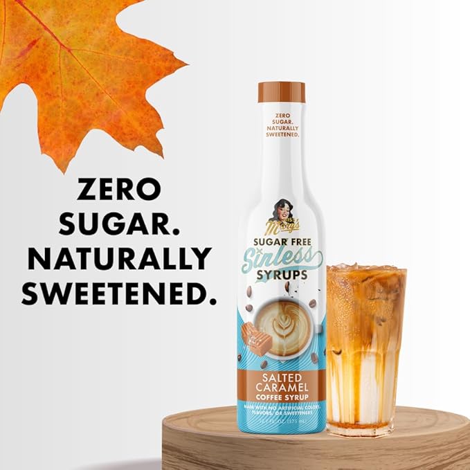 Sugar Free Salted Caramel Coffee Syrup - Stevia Based, No Sugar Alcohols or Sucralose, No Artificial Sweeteners, Natural Ingredients, Coffee Tea Cocoa Dessert, Keto Friendly, 1 Pack