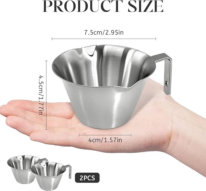 2 Pcs Stainless Steel Espresso Cups with Handle, V-Shaped Double Spout & Dual Scale, 3.4OZ/100ML Precision Measuring Shot Glasses (Silver)