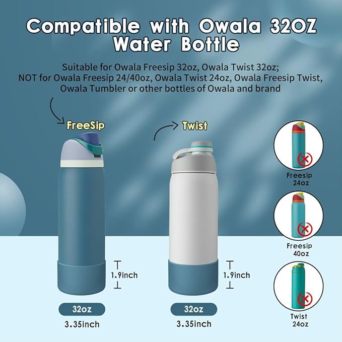 2PCS Silicone Water Bottle Boot, Compatible with Owala 24oz 32oz 40oz, Protective Anti-Scratch & Anti-Dent No Noise Sleeve Cover for FreeSip/Twist/Flip Water Bottles (Denim, 32oz)
