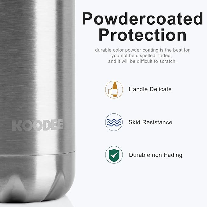 koodee Insulated Stainless Steel Water Bottle(2 Pack) Double Wall Vacuum Leak Proof Sports Water Bottle, 17 oz Cola Shape Travel Thermal Flask(2 Pack Stainless Steel)