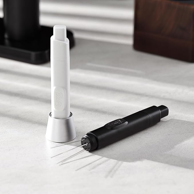 Flick WDT Espresso Distribution Tool - Retractable Coffee Distributor Espresso Stirrer Tool for Barista with Storage Stand & Extra 6 Replaceable Needles (White)