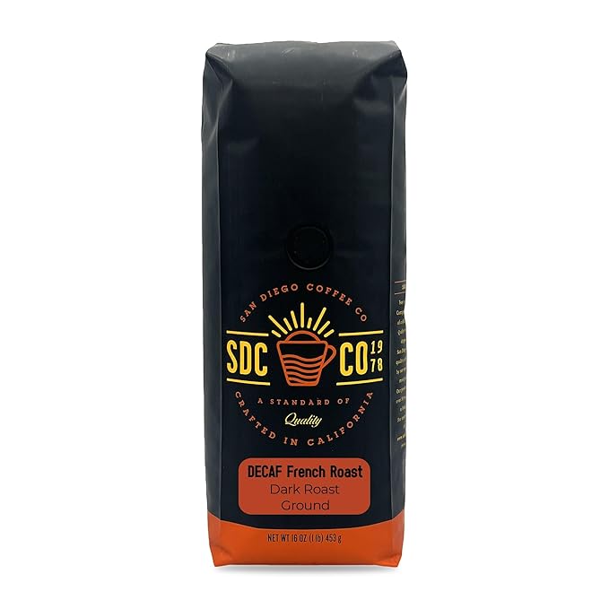 San Diego Coffee DECAF French Roast, Dark Roast, Ground Coffee, 16-Ounce Bag Café descafeinado molido tostado