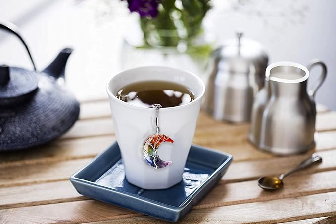 NSTagate Tea Infuser Loose Leaf Tea Steeper 7 Chakra Healing Crystal Tree Life Wire Wrapped Crescent Moon Pendant Tea Strainers for Loose Tea Natural Reiki Spiritual Quartz Gemstone Tea Ball