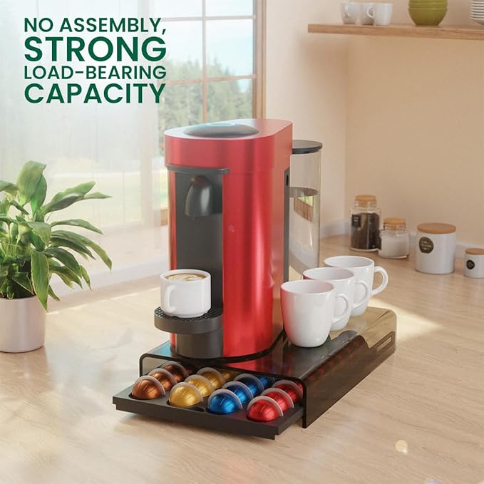 Coffee Pods Storage for Nespresso Vertuo Capsules Organizer, with Arcylic Top & Plastic Drawer, Holds 40 Pods