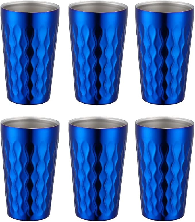 10oz Stainless Steel Cup Set, 6Pcs Double Wall Metal Cup，Vacuum Stackable Insulated Portable Drinking Tumblers Unbreakable Glasses，for Home Outdoor Restaurant (Blue)
