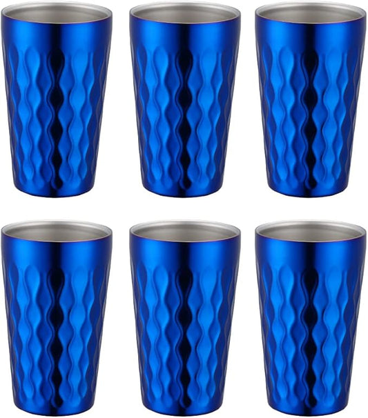 10oz Stainless Steel Cup Set, 6Pcs Double Wall Metal Cup，Vacuum Stackable Insulated Portable Drinking Tumblers Unbreakable Glasses，for Home Outdoor Restaurant (Blue)