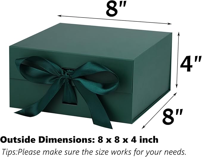 OEMVALATY Green Gift Box,8x8x4 Inches Gift Boxes with Lids for Presents with Magnetic Closure and Ribbon for Wedding,Storage,Birthday
