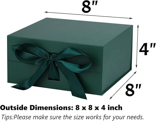 OEMVALATY Green Gift Box,8x8x4 Inches Gift Boxes with Lids for Presents with Magnetic Closure and Ribbon for Wedding,Storage,Birthday