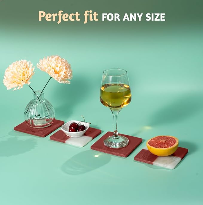 Folkulture Valentine Resin Coasters Set of 4 – Boho Love & Bell Design Waterproof Drink Coasters for Coffee Table Décor – Cute Valentine’s Day Gift for Her, Romantic Home Accessories