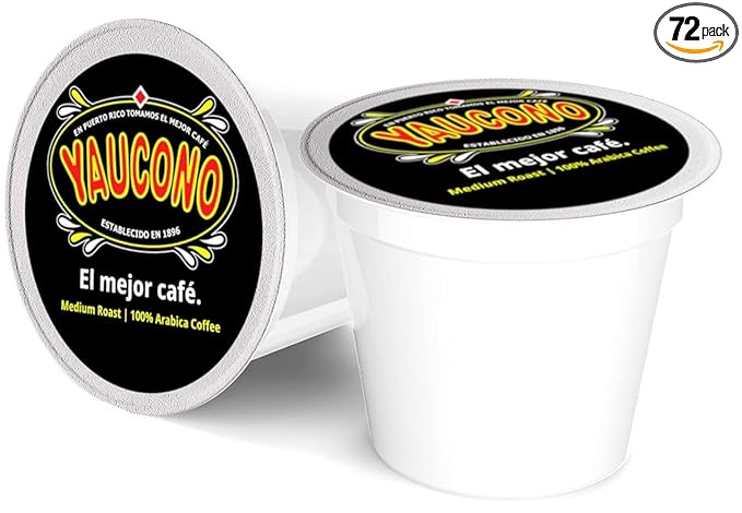 Yaucono Ground Medium Roast Arabica Coffee Single-Serve Pods, 72 Count, Compatible with Keurig K Cup Brewers