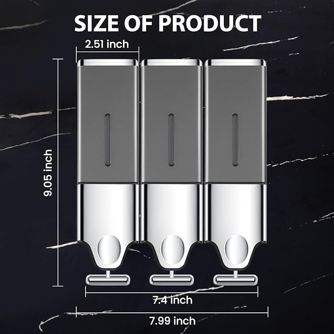 3-in-1 Quadrate Dispensers for The Shower,Shower soap Dispenser,Conditioner Dispenser, Shampoo Dispenser,No Drilled Wall Mounted Distributor,Hotel,Bathroom,Home