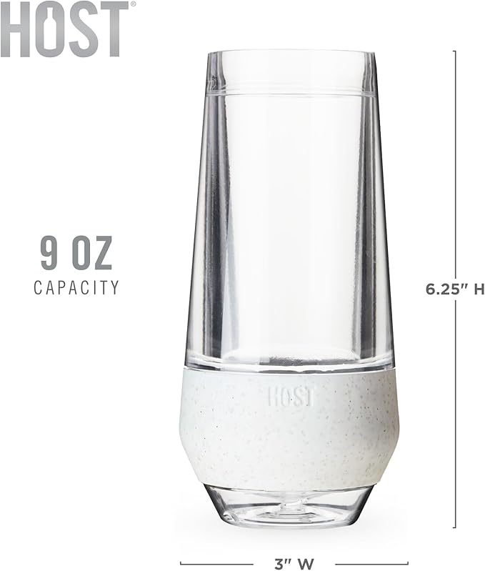 Host Freeze Champagne Flutes, Shatterproof Freezable Double Walled Stemless Sparkling Wine Glasses Drinking Set, Plastic Flutes for Mimosas and Champagne, Gifts for Wine Lovers, 9oz, Set of 4, Glitter