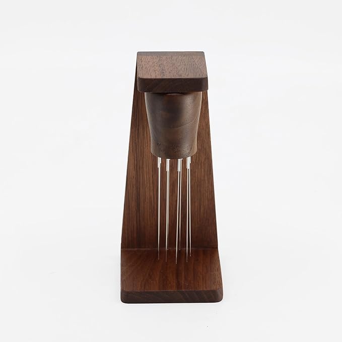 Handmade Walnut WDT Tool Espresso Distribution Tool with Magnetic Stand for Barista, 304 Stainless Steel 8 Needles 0.35mm