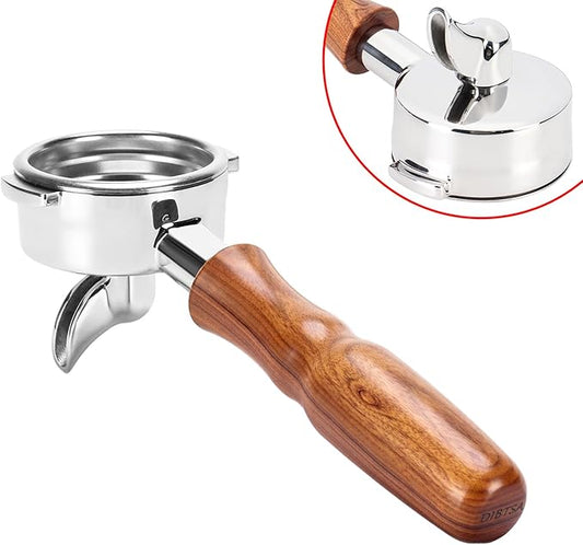 DIBTSA 58mm Espresso Portafilter Compatible with La Marzocco,Single Spout 2 Ears, 304 Stainless Steel Head and Filter Basket and Wood Handle,Espresso Machine Parts