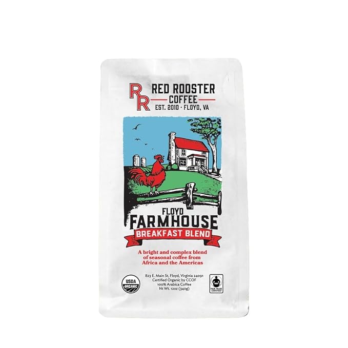 Organic Floyd Farmhouse Breakfast Blend - Roasted by Red Rooster Coffee - Whole Bean Coffee - 5 Pound Bag
